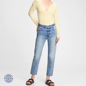 Gap High Rise Slim Straight Jeans Raw Hem